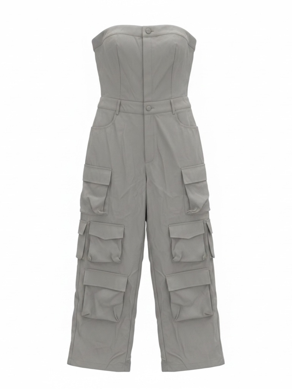 Strapless Cargo Jumpsuit in Light Gray